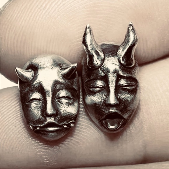 Baby Hannya Masks~ Horned Demon Oni Gargoyle Horror Medieval Theatre Oddity Stud - Picture 3 of 16